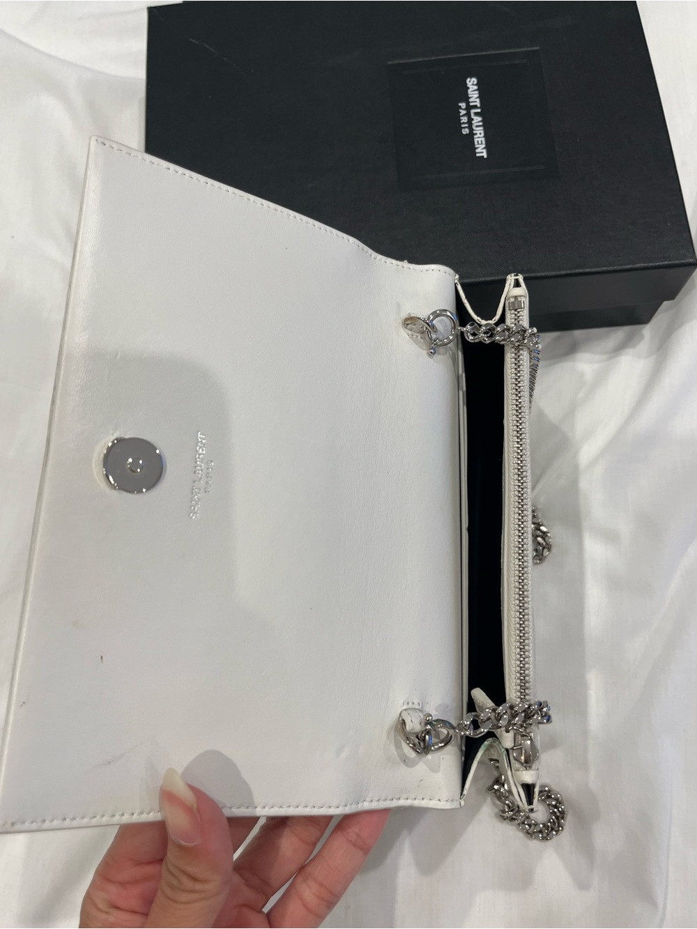 Saint Laurent Monogram Kate Wallet White Croc-Embossed Tassel Chain - Picture 7 of 10